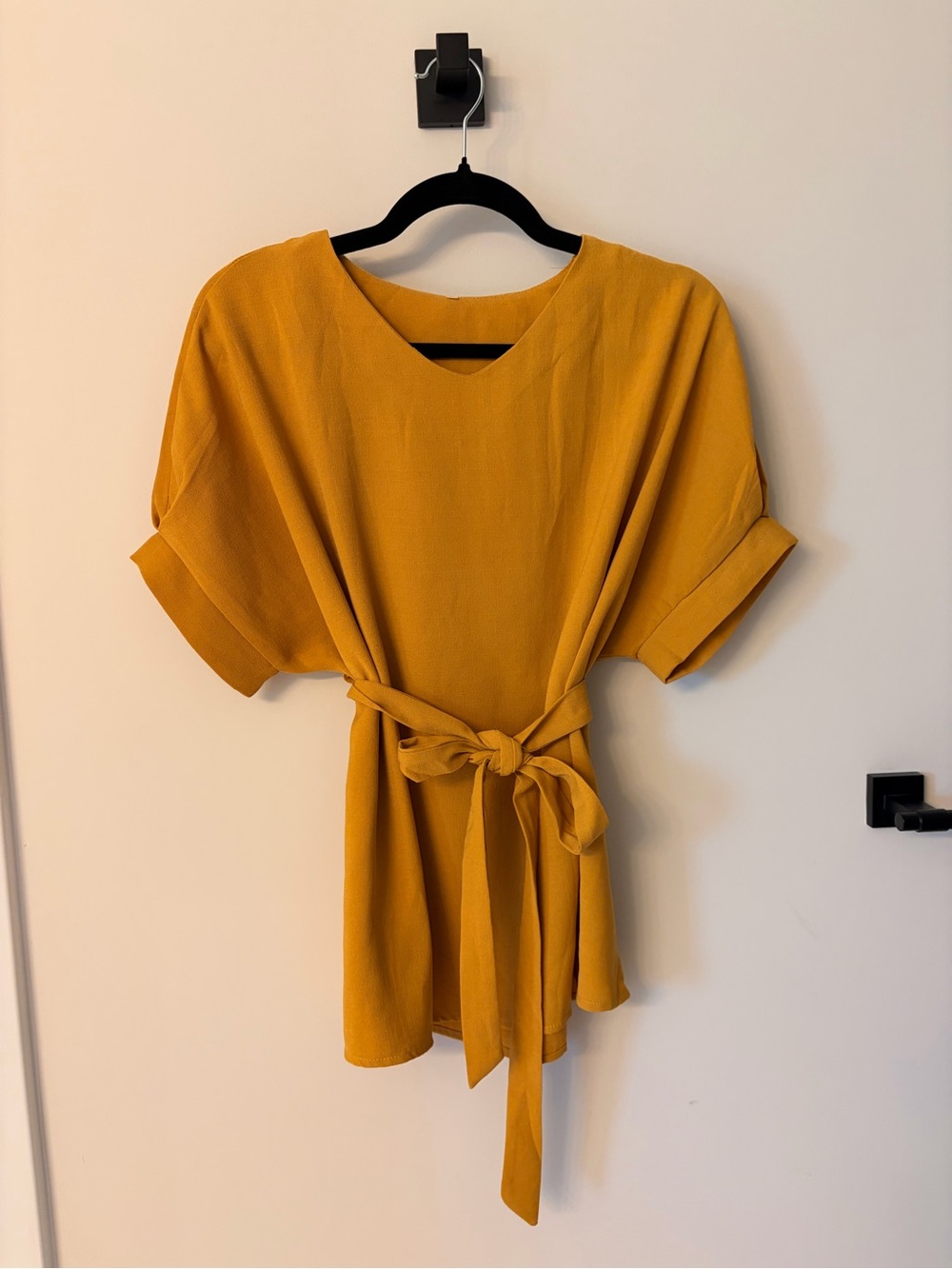 Mustard Tie-Waist Women's Top
